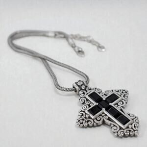 Brighton Chunky Cross Pendant Necklace Silver Plated Retired Scroll Design
